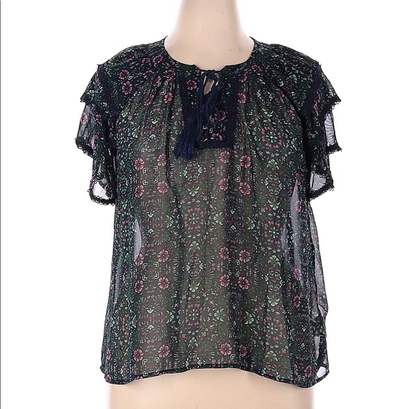 Anthropologie Tops - Anthro eri + ali navy/green sheer floral top small